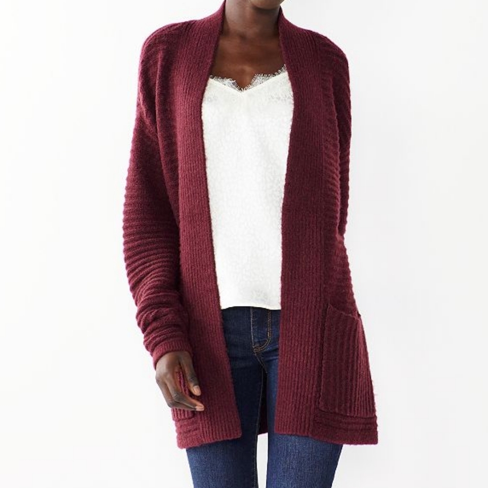 Nine West Chunky Cable Knit‎ Open Front Cardigan Small Dark Purple New With Tags